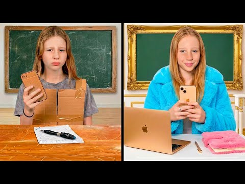 Nastya's cardboard school VS regular school. thumbnail