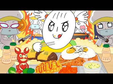 급식먹방4탄! (김치볶음밥,함박스테이크,핫도그) / school lunch Mukbang4! Animation ASMR /foomuk thumbnail
