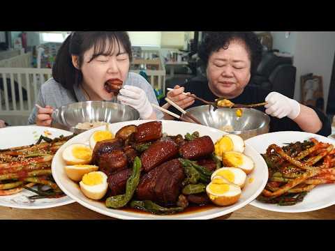 2시간 푹 졸여 입에서 사르르~ 파김치 싹 올려 먹는 부타노 가쿠니(일본식 동파육) 가족 먹방❤️MUKBANG thumbnail