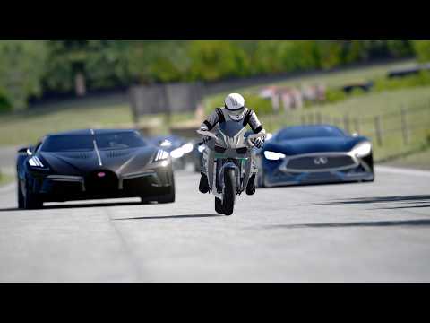 Kawasaki Ninja H2R Supercharged vs Bugatti La Voiture Noire vs Infiniti Vision GT thumbnail
