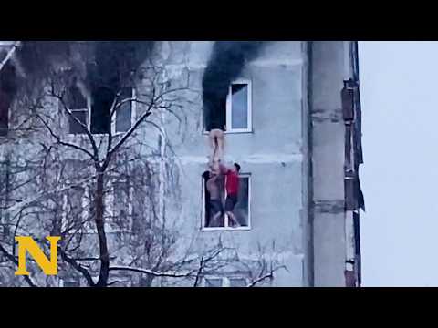 Men Risk Their Lives to Rescue Woman From 9th Floor Fire 😰 thumbnail