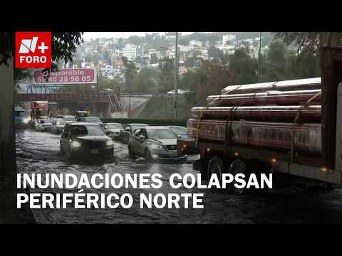 Fuertes lluvias inundan Periférico Norte a la altura de Lago de Guadalupe este jueves thumbnail