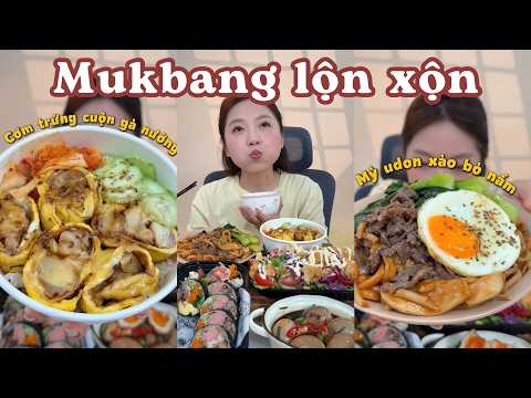 Mukbang nguyên mâm kimbap, mỳ udon xào bò nấm, cơm trứng cuộn gà nướng,...| Pít Ham Ăn thumbnail