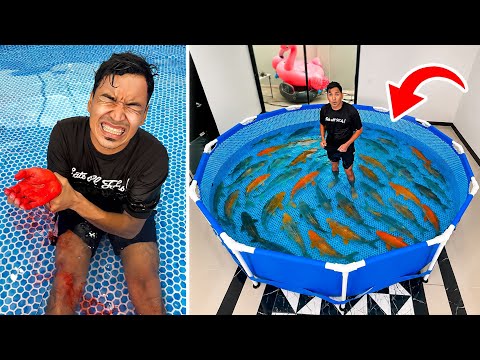 CONTRUI PISCINA DENTRO de mi CASA Y PESCADOS ME MORDIERON  thumbnail