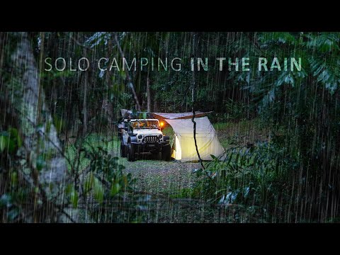 SOLO Camping in Tropical HEAVY RAIN [ Relaxing in a Rain Tarp Shelter, ASMR ] thumbnail