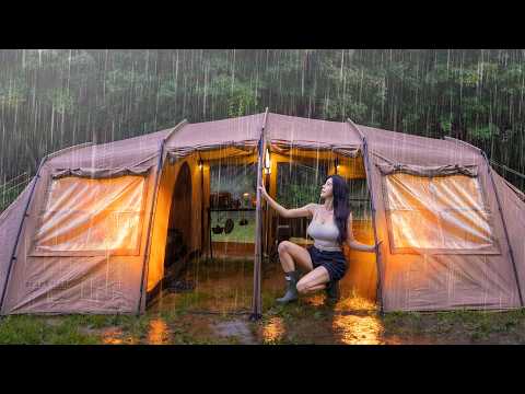 ☔️CAMPING IN THE RAIN: BUILDING THE BASE SHELTER thumbnail
