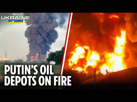 Ukrainian drone strikes turn TWO Russian oil plants into raging infernos with flames seen for miles thumbnail