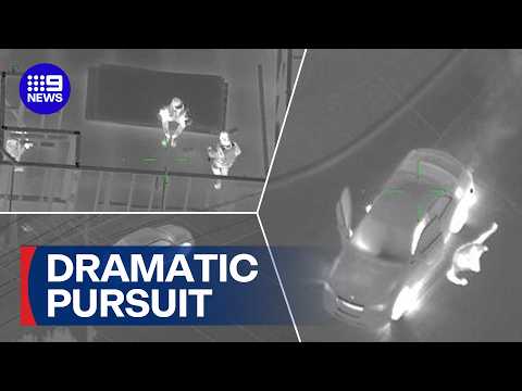 Police chase ends in wild fashion with two men tumbling out of a car | 9 News Australia thumbnail
