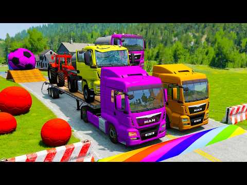 Speedbumps vs Cars | Flatbed Truck Mcqueen | Transportation with Truck Pothole vs Car - BeamNG.Drive thumbnail