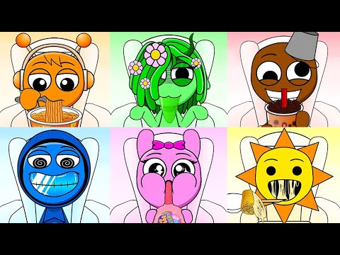 Sprunki Emoji Color Mukbang Full Version | Fire Noodle &  Fried Chicken & Gummy | ASMR l MOMOSTUDIO thumbnail