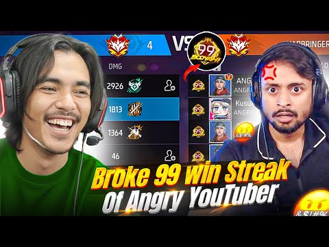 I Broke 99 Winning Streak of Angry Youtuber? He Got Angry - Garena freefire thumbnail