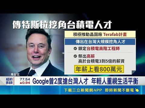 砸錢挖角戰! 特斯拉瞄準台積電"開5倍薪"搶才 Google曾2度搶台灣人才 年輕人重視生活平衡｜三立新聞網 SETN.com thumbnail