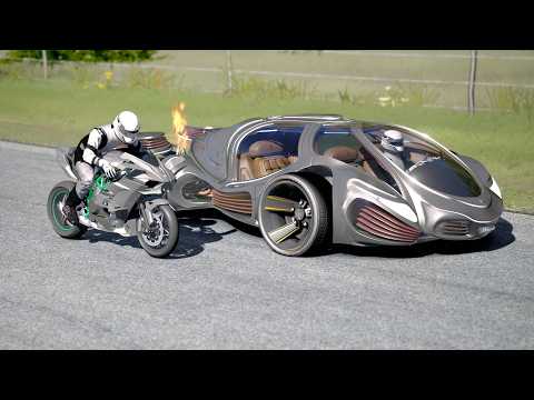 Kawasaki Ninja H2R Supercharged vs Maserati Diablo vs BMW M4 (G82) Competition Redeye thumbnail