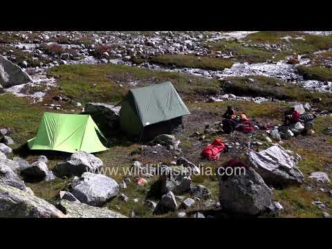 High-altitude trekking campsite in the Himalaya in Harsil, Uttarakhand thumbnail