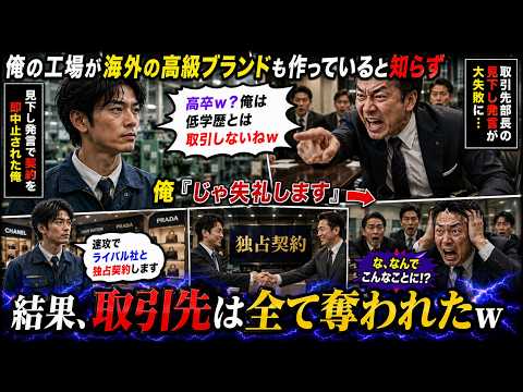 【アニメ】  俺の工場が海外の高級ブランドも作っていると知らず取引先部長「高卒w？俺は低学歴とは取引しない」俺「じゃ失礼」→速攻でライバル社と独占契約した結果w【感動する話】 thumbnail