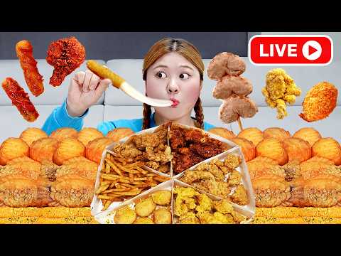 LIVE Mukbang Giant Chicken Spicy Noodles 직접 만든 치킨 치즈볼 먹방 모음! Eating Sound | HIU 하이유 thumbnail
