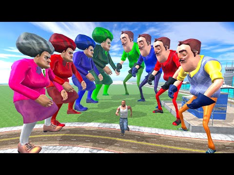 Team Scary Teacher Vs Hello Neighbor & Franklin In Indian Bikes Driving 3D thumbnail