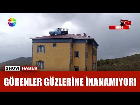 Çatıya vinçle çıkarıp monte etti! thumbnail