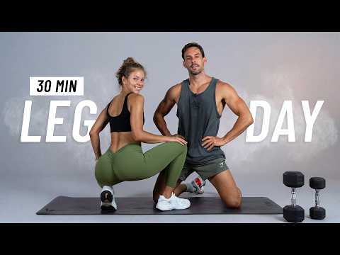 30 Min Leg Workout With Dumbbells At Home - Stronger Legs & Glutes thumbnail