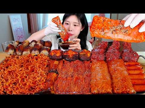 ASMR MUKBANG| 직접 만든 불닭 버섯 불닭쌈 양념치킨 소세지 대창 먹방 & 레시피 SPICY MUSHROOMS AND FIRE NOODLES EATING thumbnail