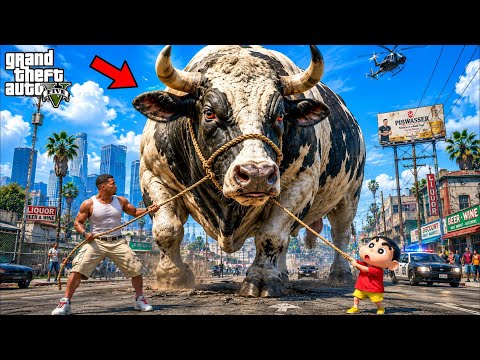 Franklin Saving World’s Rarest Giant Bull From Dangerous Police in GTA 5 Telugu | Dhanu Dino thumbnail