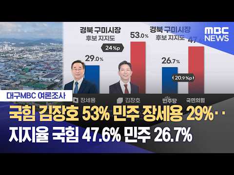 [대구MBC 여론조사] '경북 구미시장' 김장호 53% 장세용 29% "여당 공감" 44.1% "야당 공감" 34.8% (2026.05.22/뉴스데스크/대구MBC) thumbnail