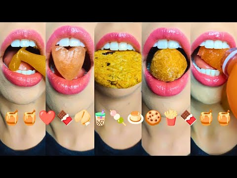 ASMR Eating Honey, Jelly Bottle, Ice & Cookies | Crunchy Emoji Food Sounds thumbnail