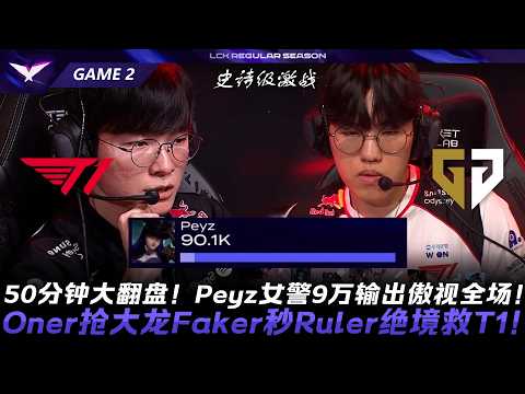 T1 vs GEN 50分鐘大翻盤！Peyz女警9萬輸出傲視全場！Oner搶大龍Faker秒Ruler絕境救T1！Game 2 | 2026 LCK常規賽第二輪 thumbnail