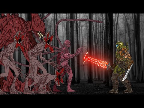 DOOM SLAYER vs Demogorgon, Vecna,  Mind flayer, Stranger Things . Animation Drawing Cartoon 2. thumbnail