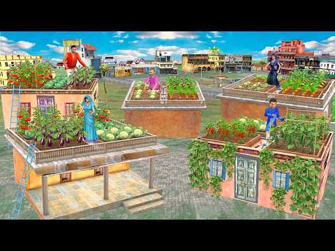 Rooftop Vegetable Growing Village Terrace Farming Challenge Hindi Kahani Moral Stories Comedy Video thumbnail