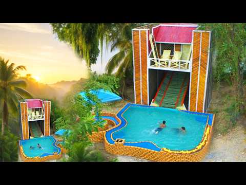 100Days How we built a 7.50 meter tall bamboo wood house with Private Pools | Full Jungle Build thumbnail