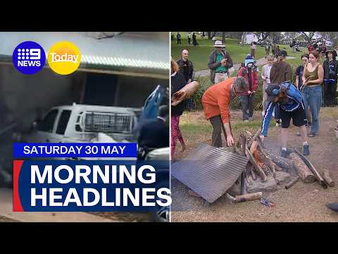 Ute rams police station; Tensions boil over at Brisbane's Victoria Park | 9 News Australia thumbnail