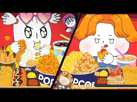 영화관 빅 콤보세트 먹방! (팝콘,츄러스,나초,핫도그) 애니먹방/ Movie theater Mukbang!/ Animation ASMR thumbnail