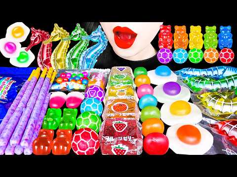 ASMR RAINBOW DESSERTS 무지개 해마, 킨조젤리, 다양한 외국 간식 디저트 먹방 KINJO JELLY GUMMY CANDY EATING SOUNDS MUKBANG thumbnail