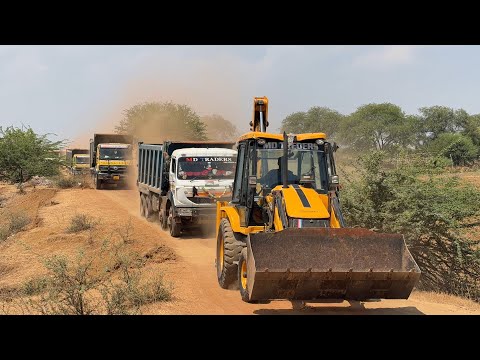 JCB 3dx Backhoe Machine Loading Mud in 3 TATA Hyva Dumper | Making Farming Land thumbnail