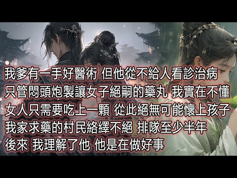 我爹有一手好醫術，但他從不給人看診治病，只管悶頭炮製讓女子絕嗣的藥丸，我實在不懂，女人只需要吃上一顆從此絕無可能懷上孩子，我家求藥的村民絡繹不絕，排隊至少半年，後來我理解了他他是在做好事#故事#小說 thumbnail