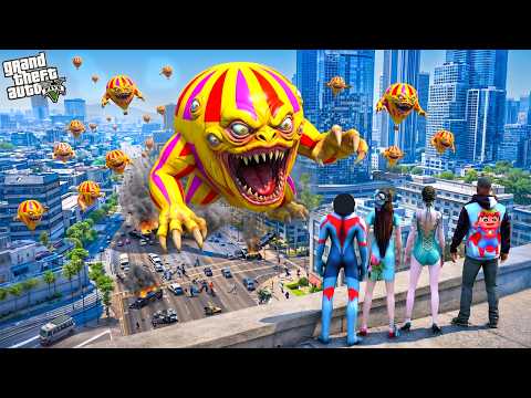 Franklin and Shinchan Two Girlfriends in Danger! GIANT EVIL BALLOON ATTACK in GTA 5 ?? thumbnail
