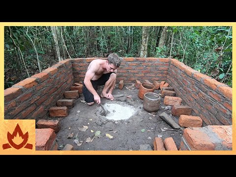 Primitive Technology: Wood Ash Cement & Fired Brick Hut thumbnail