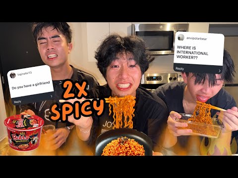 EXTREME SPICY FIRE NOODLE QNA CHALLENGE (we cried) thumbnail
