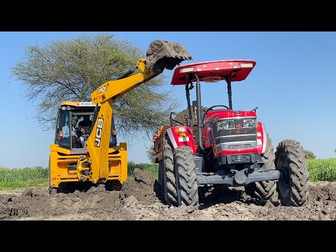 JCB 3dx Xpert Loading Mud in Trolley Mahindra Arjun NOVO 605 Eicher 485 Eicher 242 Tractor thumbnail