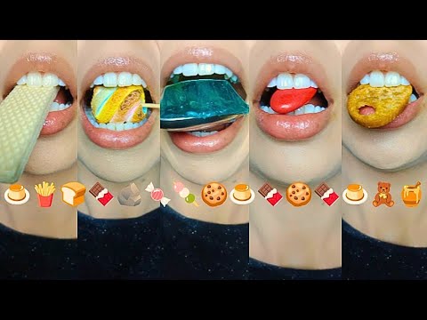 ASMR Eating Emoji Food: Creamy Pudding & Super Crunchy Snacks | Relaxing Sounds thumbnail
