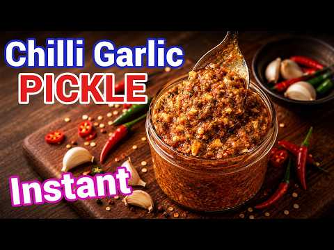 10 mins Instant Chilli Garlic Pickle 🌶️🧄 Grandma Style - Spicy Achar Recipe Lahsun Mirch Achar 😍 thumbnail