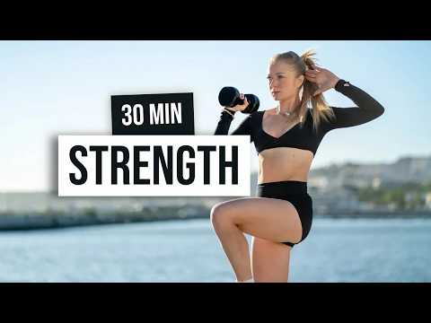 30 MIN - Full Body Strength With Weights, (Intermediate), Home Workout thumbnail