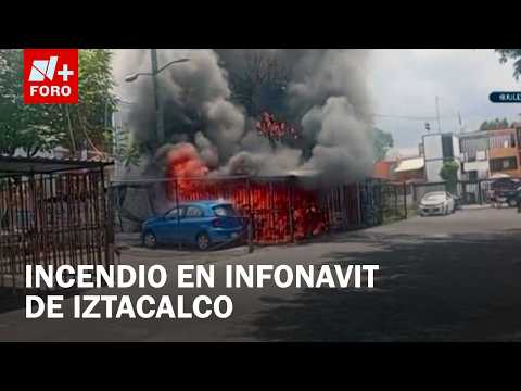 Momento exacto del incendio en Iztacalco; fuego consume autos en estacionamiento thumbnail