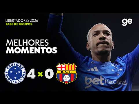 CRUZEIRO 4 X 0 BARCELONA DE GUAYAQUIL | MELHORES MOMENTOS | CONMEBOL LIBERTADORES 2026 | ge.globo thumbnail