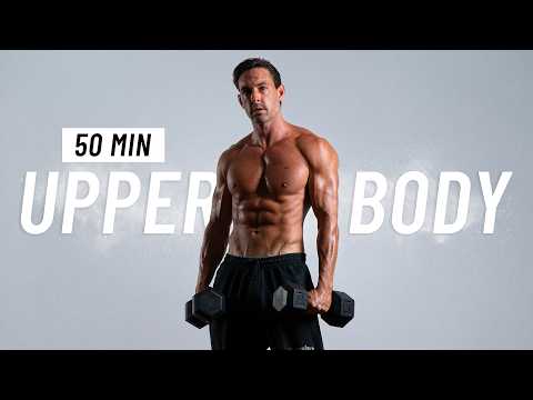 50 Min Total Upper Body Dumbbell Workout at Home to Build Muscle thumbnail