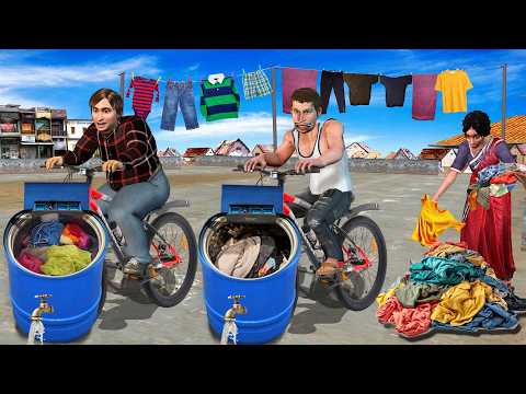 Plastic Drum Cycle Washing Machine Weight Loss Indian Jugaad Hindi Kahani Moral Stories Comedy Video thumbnail