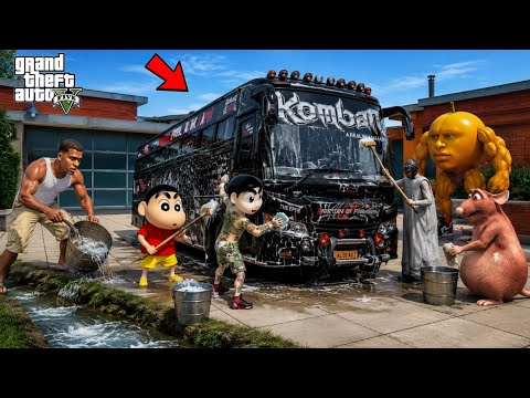 GTA 5 : KOMBAN BUS WASHING TO RIVER FRANKLIN AND FRIENDS  thumbnail