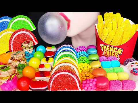 ASMR RAINBOW BUBBLE GUM, GIANT FRENCH FRIES JELLY 대왕 감튀 젤리, 버블껌 먹방 MUKBANG, EATING thumbnail