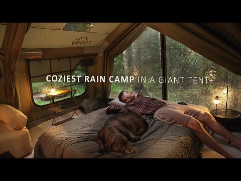 Coziest SOLO Camping in HEAVY RAIN in a Huge Luxury Tent - Relaxing ASMR thumbnail
